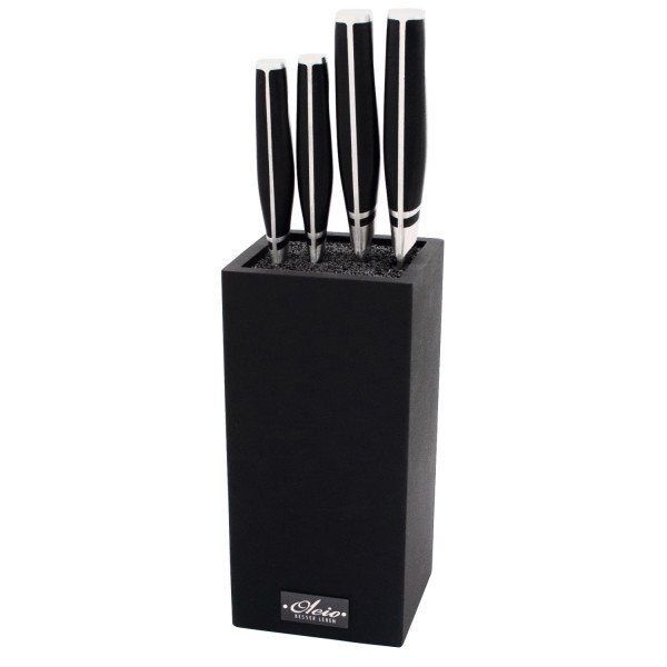 Zayiko 4er Messer-Set - Klingenlängen von 8,50 cm bis 20,50 cm Serie NAMI Gourmet Line inkl. Bambus Messerblock schwarz
