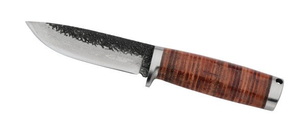 Ganli Handfertiges Gürtelmesser, Jagdmesser mit 10 cm Klinge Damaszenerstahl mit Ledergriff Outdoor-Messer, Sammlerstück