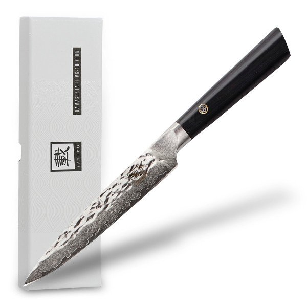 Zayiko Damastmesser Allzweckmesser japanischer Damaststahl VG-10, sehr hochwertiges Damast-Küchenmesser mit Paka-Holzgriff schwarz #KURO